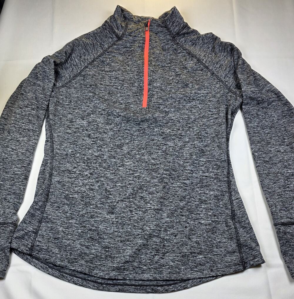 Tangerine Heathered Gray with Coral Quarter-Zip Athletic Pullover, Size XL